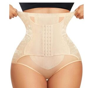 Womens Sz M Beige Lace Corset Shapewear Tummy Control Waist Cincher High Waisted